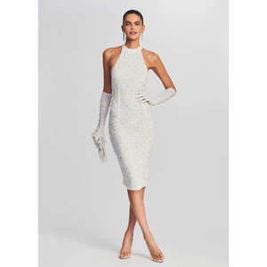 Retrofete Olivia Sequin Midi Dress in White Size Medium